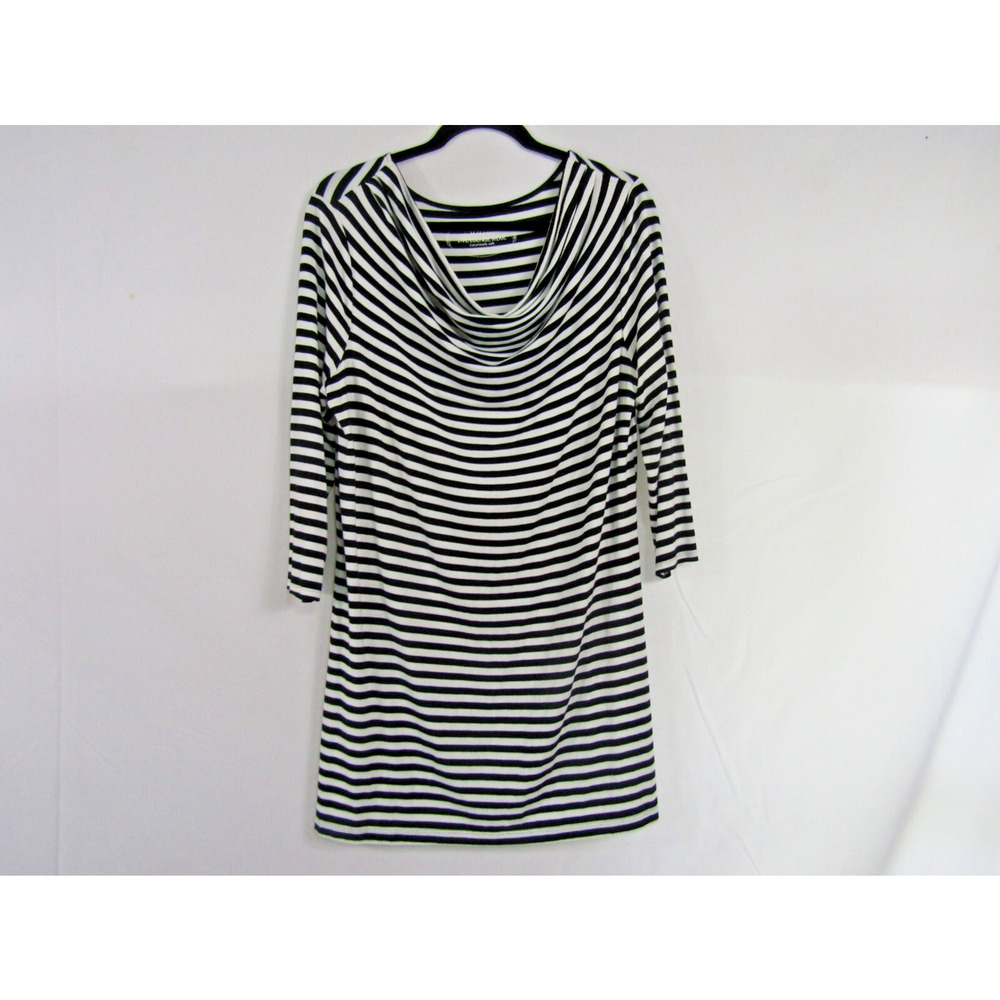 Soma Loungewear Dress Black Stripe Rayon Shirt Mini sz L Nautial Coastal Draped